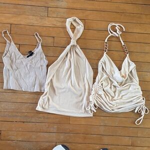 3 Women’s Cream Cowl Neck, Cropped, Halter Tops Set